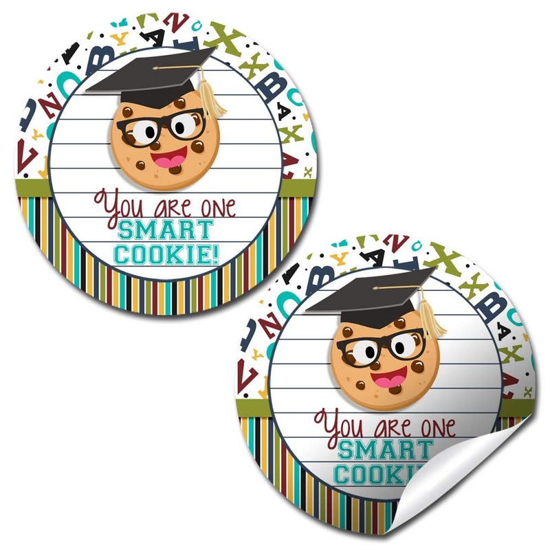 Amanda Creation He's a Smart Cookie Graduation Themed Thank You Sticker Labels for Boys, 40 2" Party Circle Stickers by AmandaCreation, Great for Party Favors, Envelope Seals & Goodie Bags - Image 1